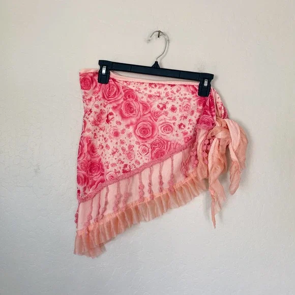 Pink Rose Semi Sheer Tassle Fringe Swim Sarong Cover Up Skirt - Picture 2 of 3